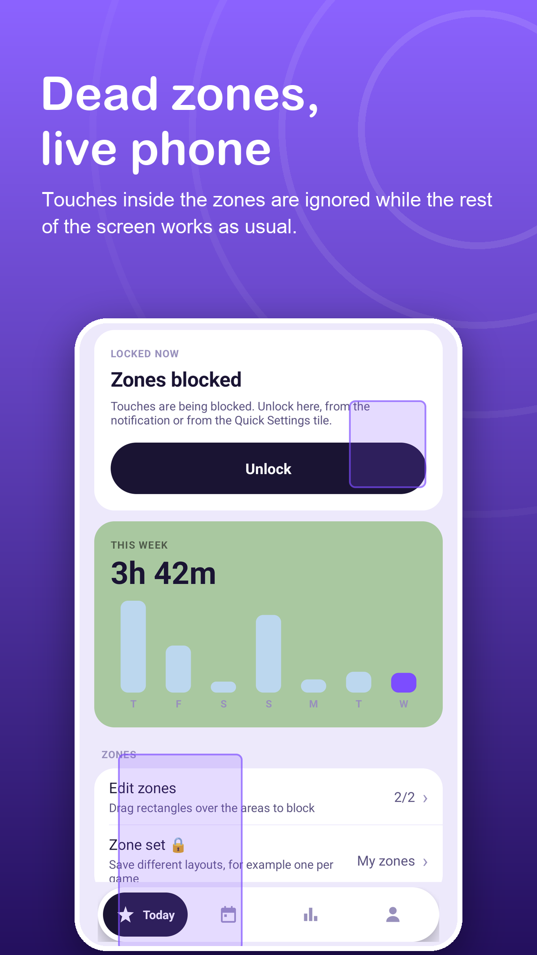 Home page while two tinted zones are blocked
